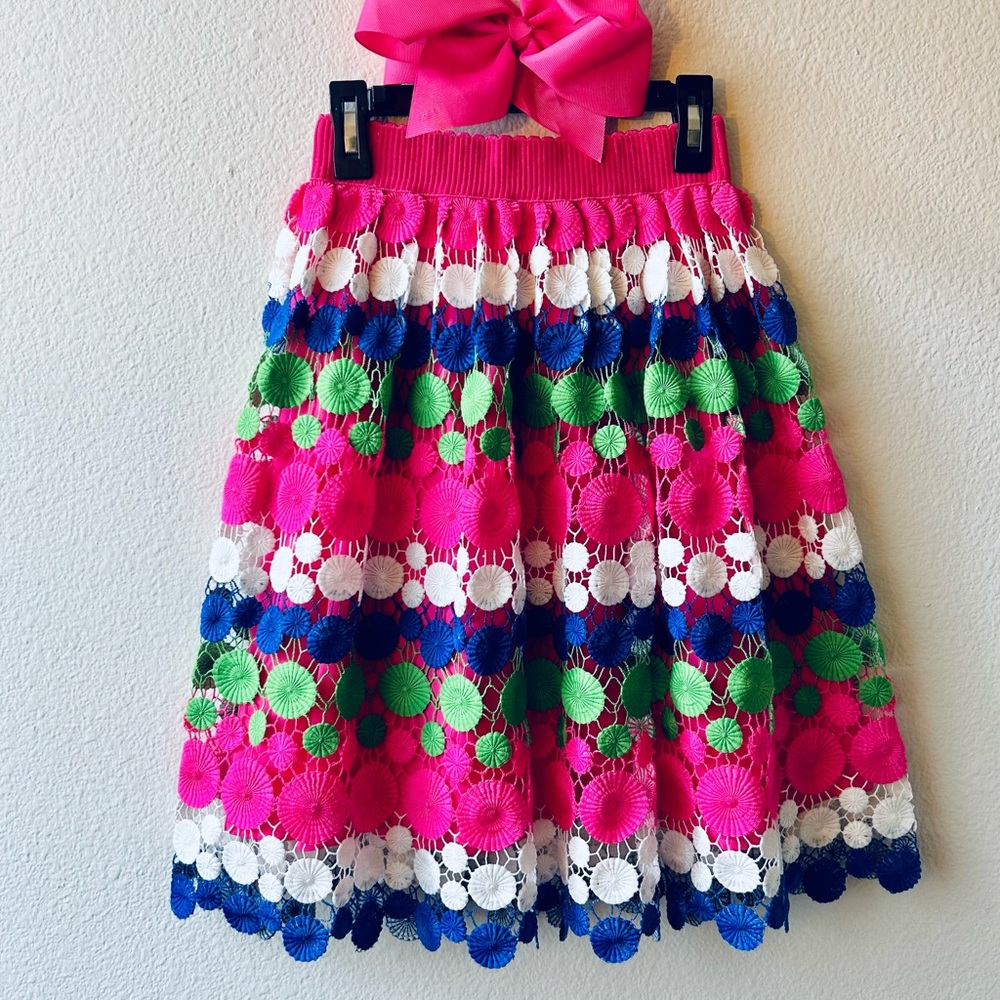 Vibrant Pink and Green Crochet Skirt